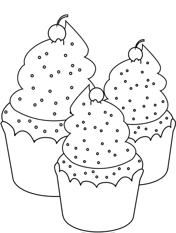 Trois Délicieux Cupcakes coloring page