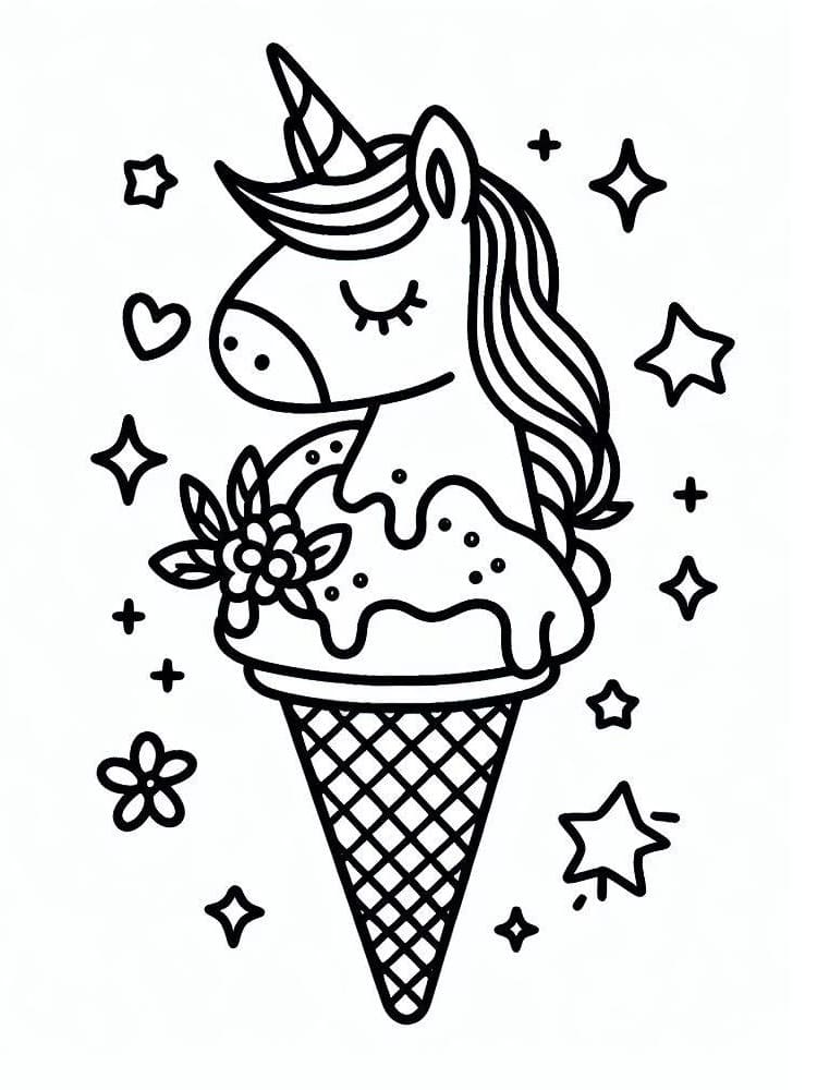 Adorable Glace Licorne coloring page