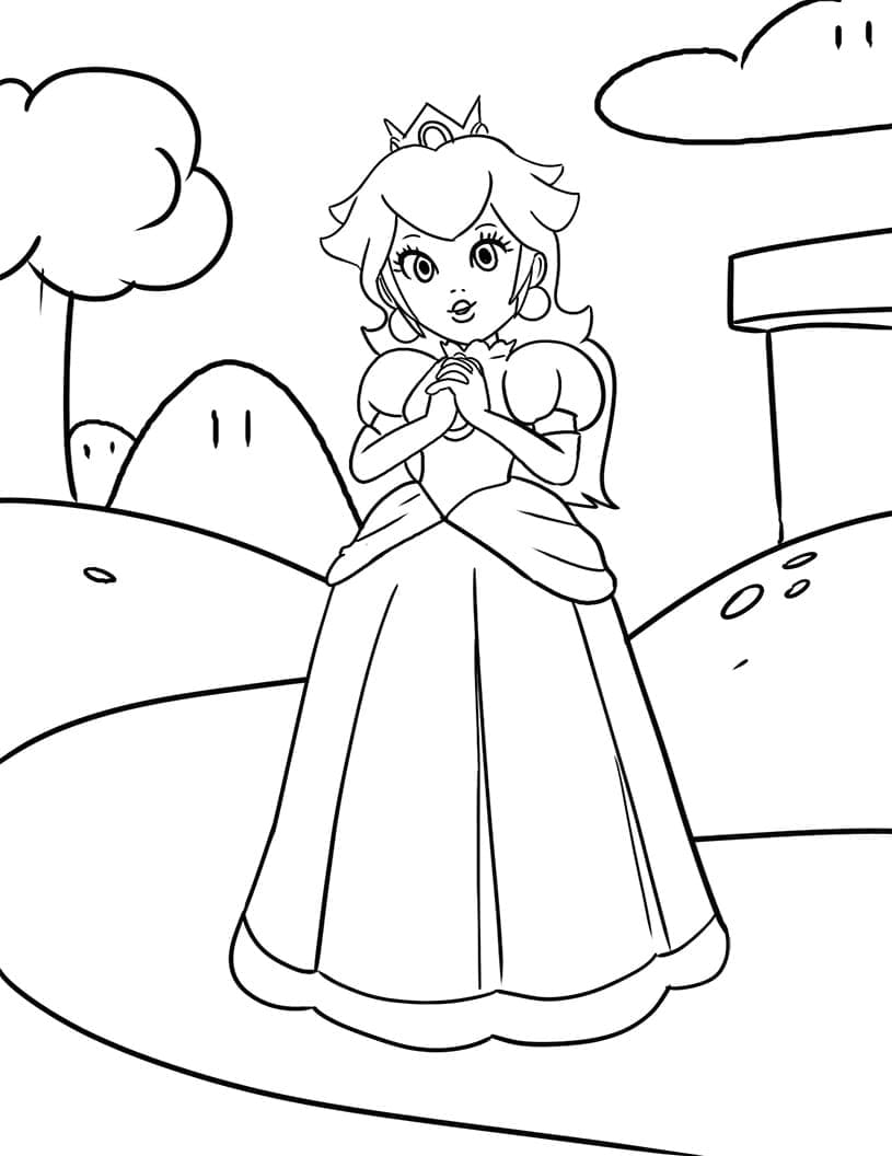 Adorable Princesse Peach coloring page