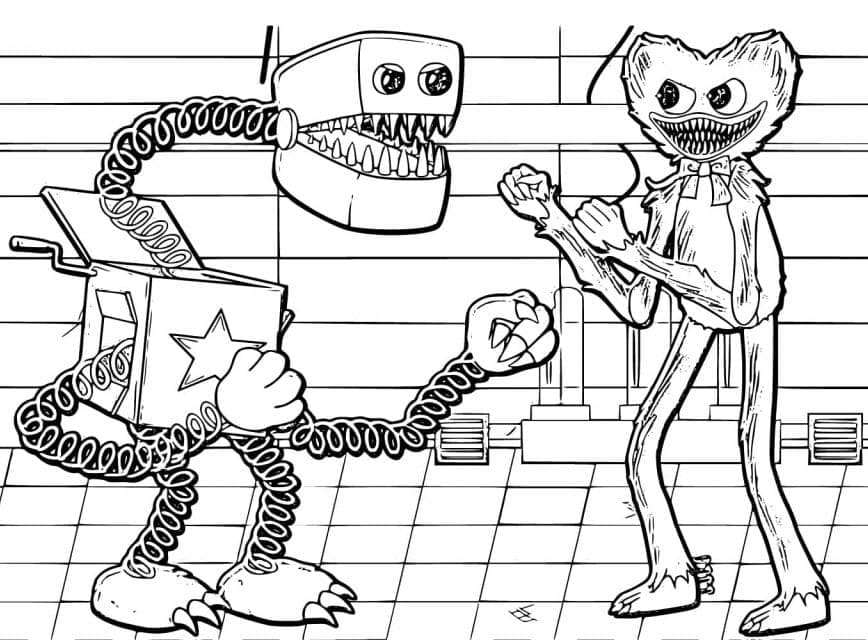 Boxy Boo et Huggy Wuggy coloring page