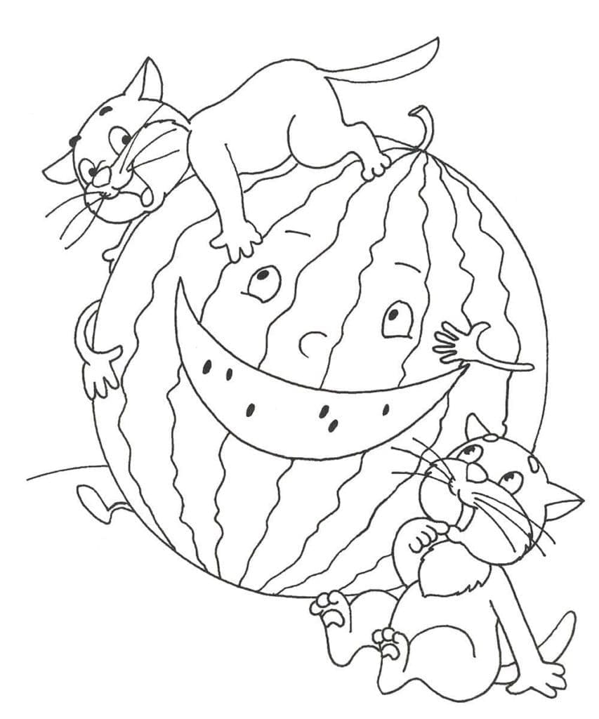 Chatons et Pastèque coloring page