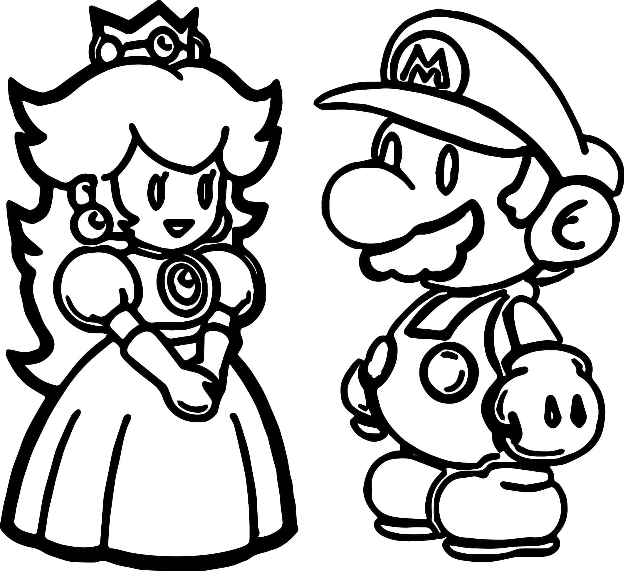 Coloriage Chibi Princesse Peach et Mario