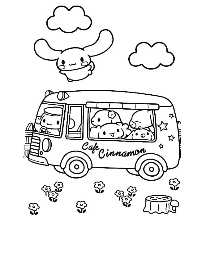 Cinnamoroll avec le Bus coloring page