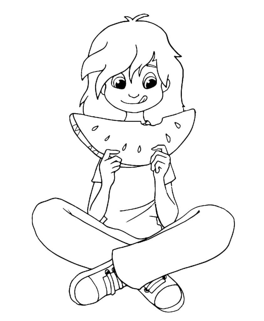 Fille Mange de la Pastèque coloring page