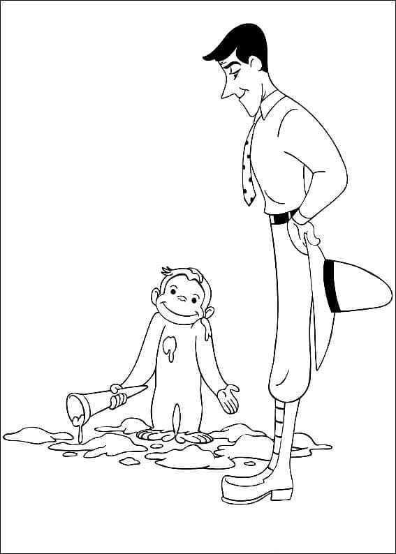Georges le Petit Curieux et Ted coloring page