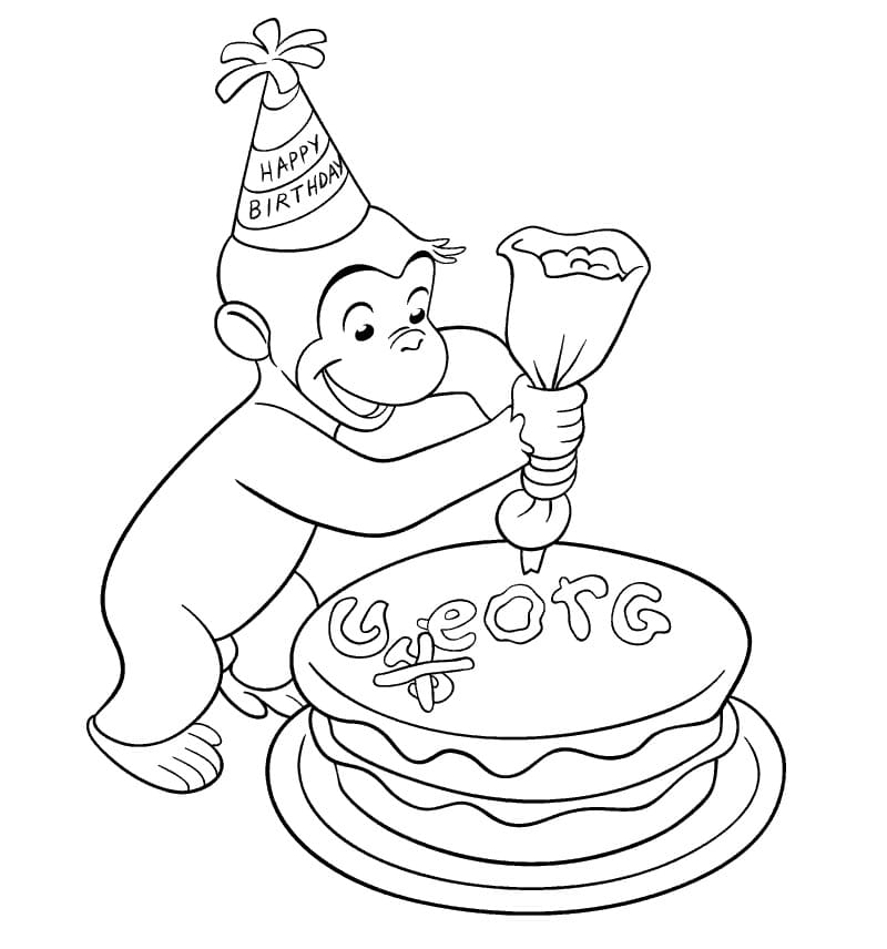 Georges Prépare un Gâteau d’Anniversaire coloring page