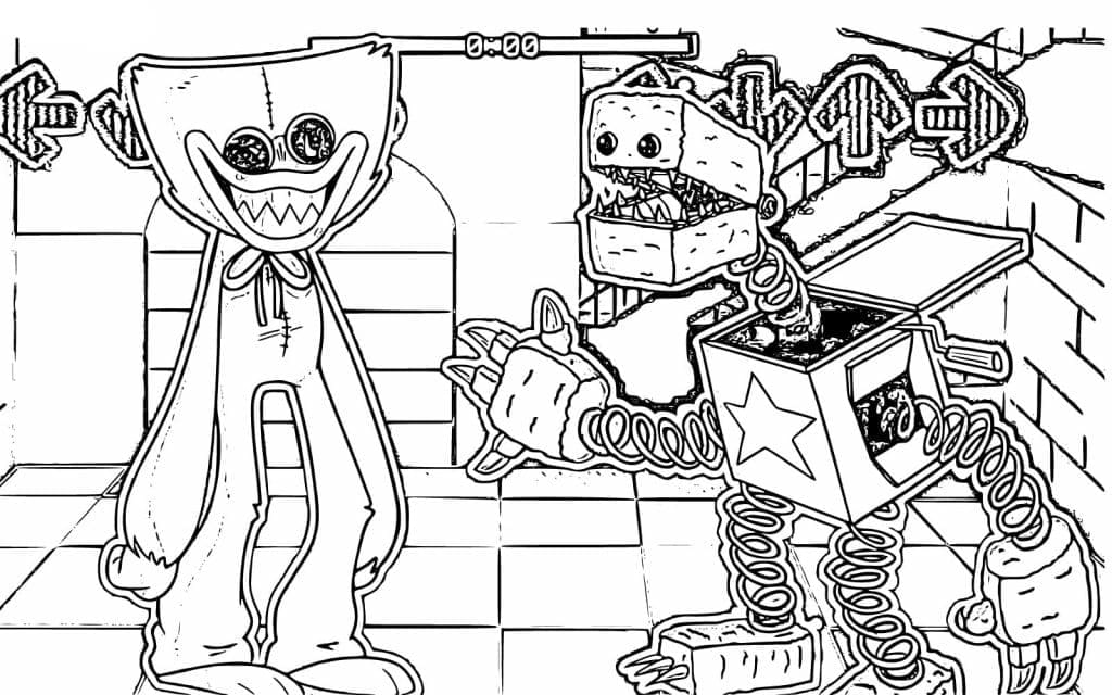 Coloriage Huggy Wuggy avec Boxy Boo