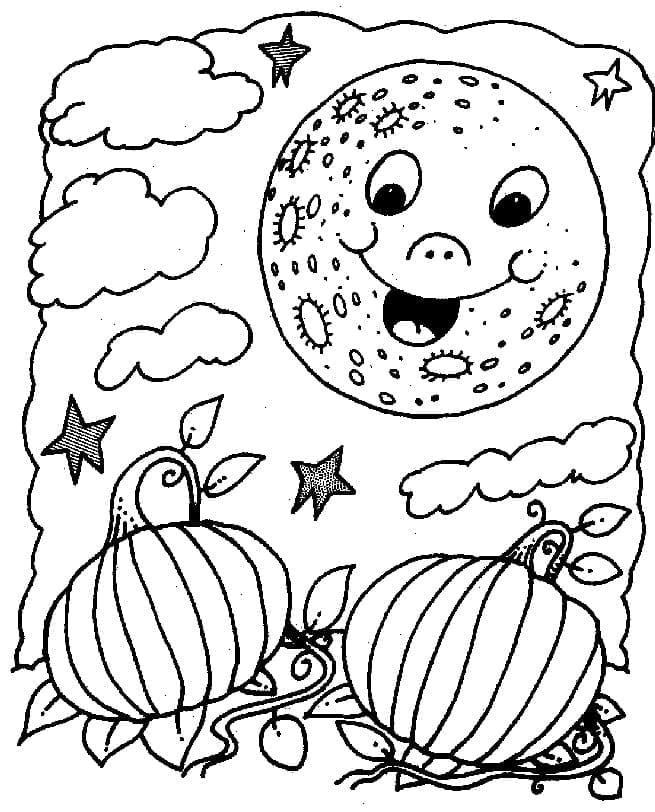 Jolie Lune et Citrouilles coloring page