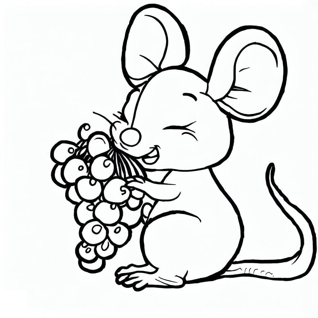 La Souris Mange des Raisins coloring page