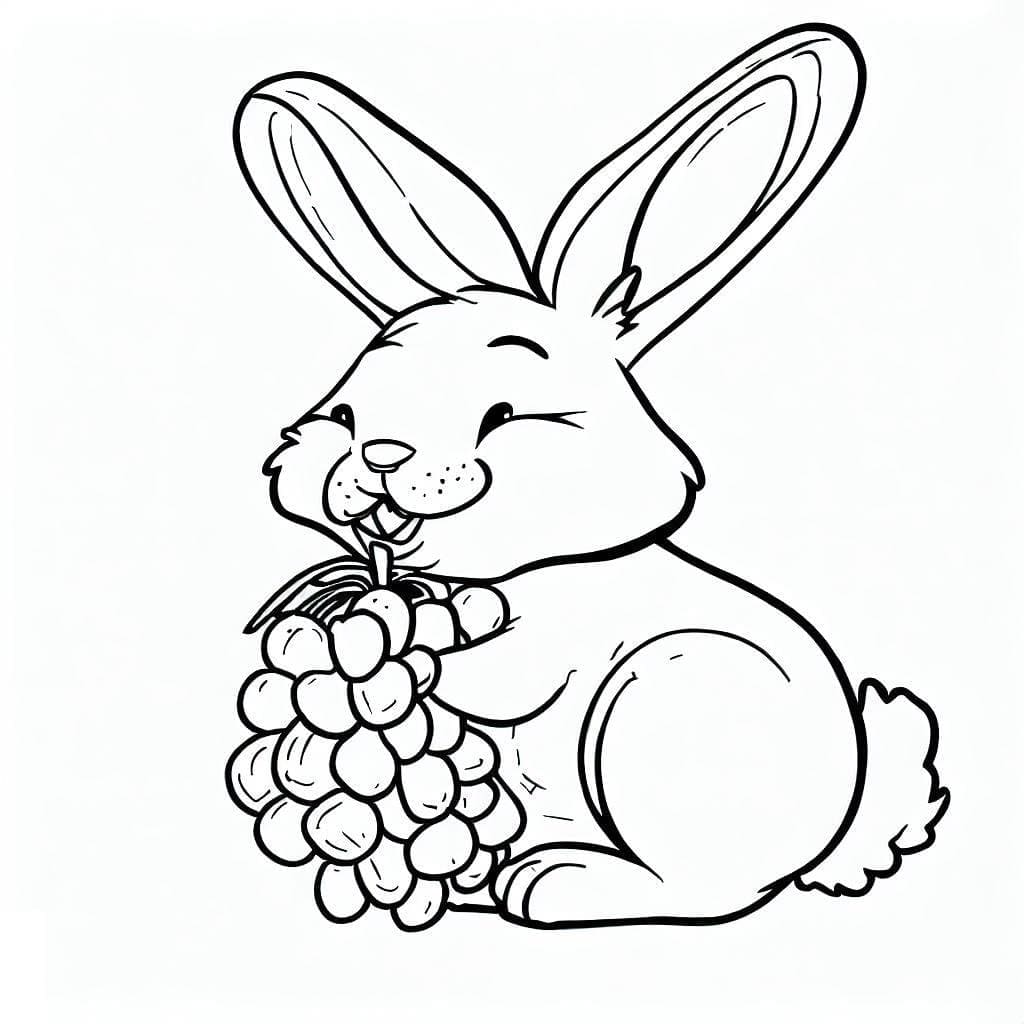 Le Lapin Mange des Raisins coloring page
