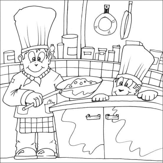 Les Enfants dans la Cuisine coloring page