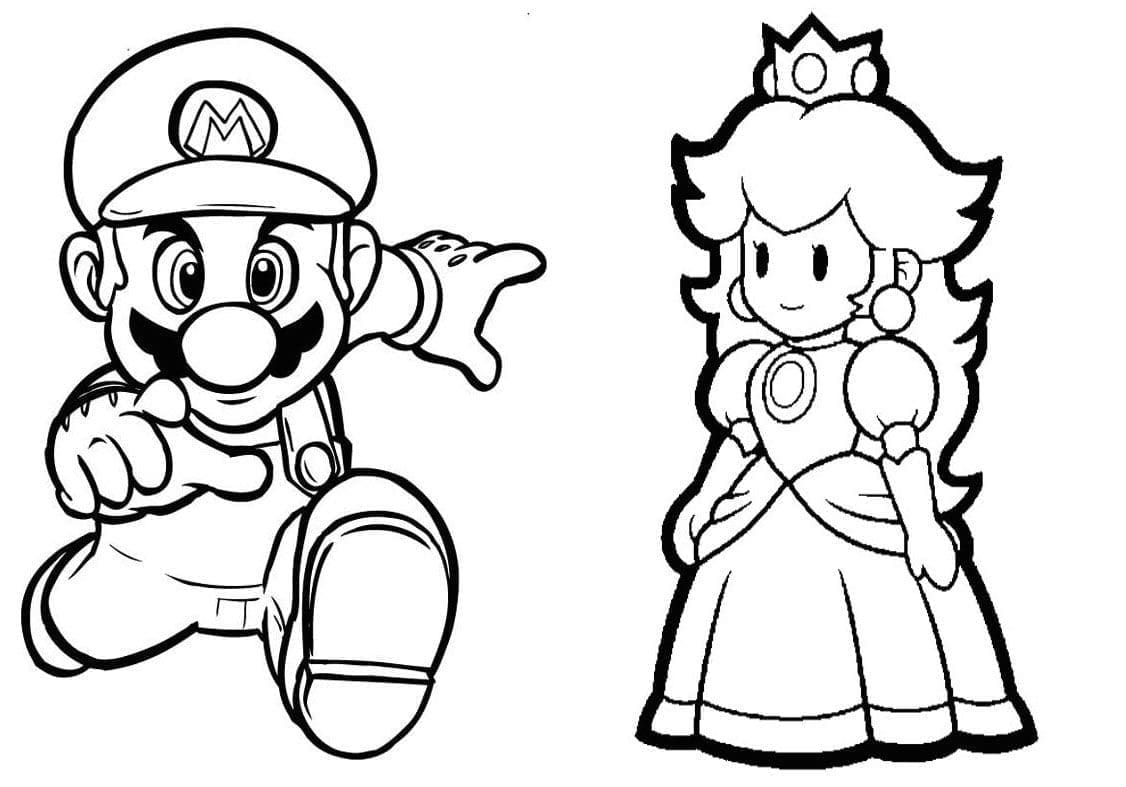 Coloriage Mario avec Princesse Peach