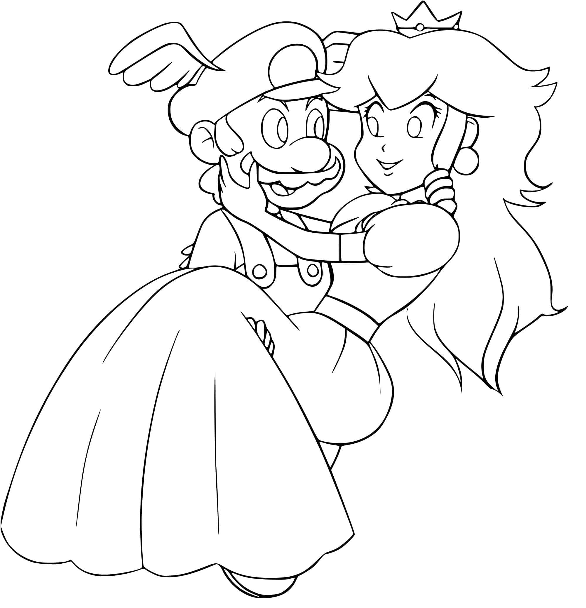 Coloriage Mario et Princesse Peach