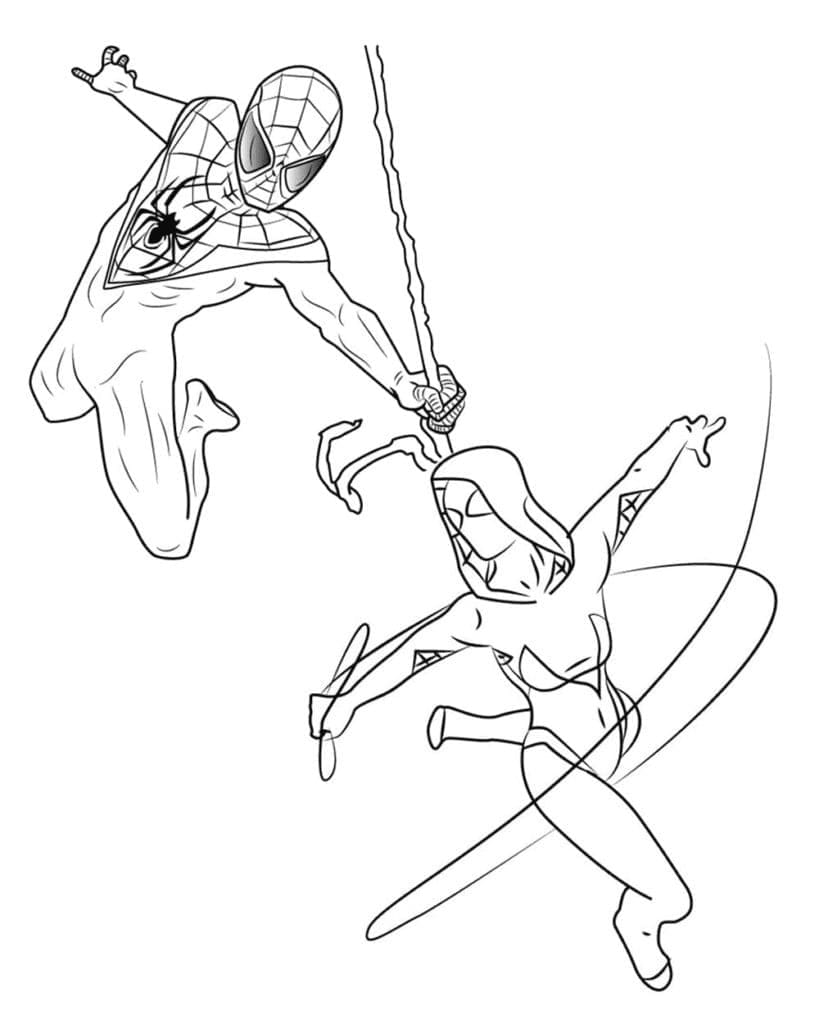 Miles Morales avec Gwen Stacy coloring page