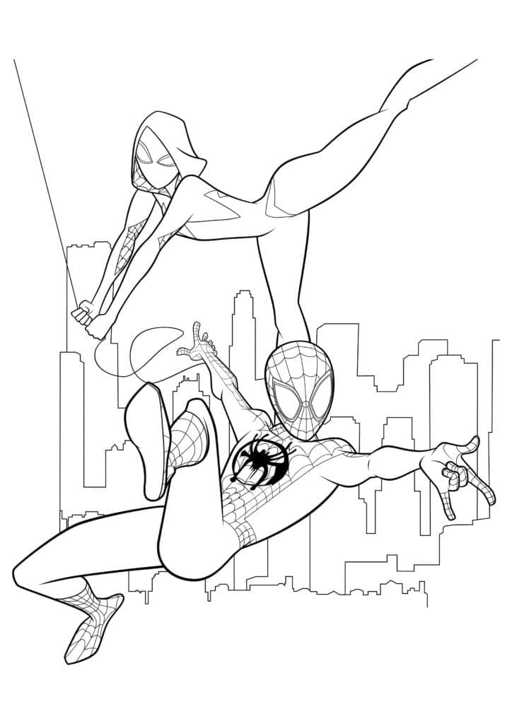 Miles Morales et Gwen Stacy coloring page