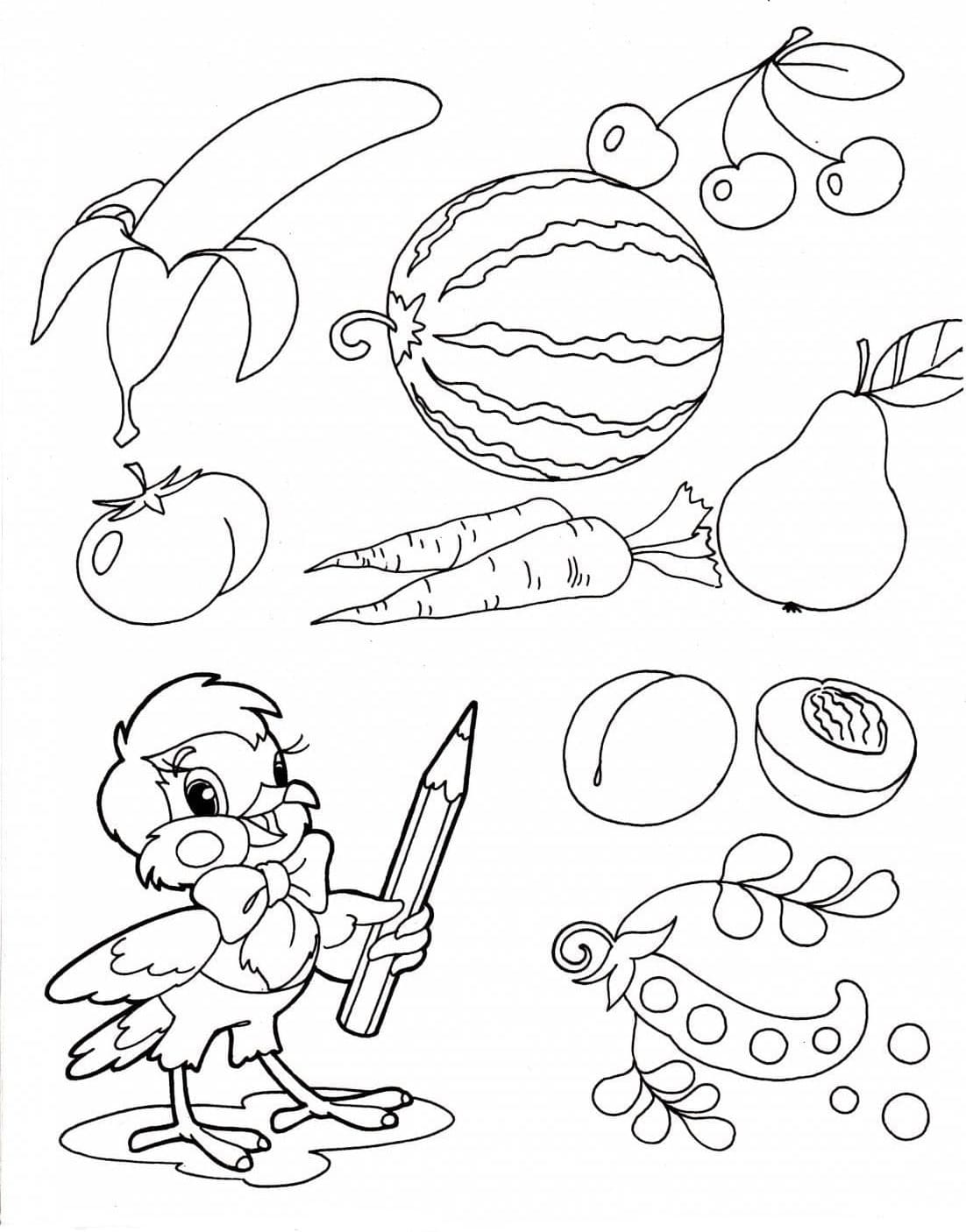 Oiseau et Légumes coloring page