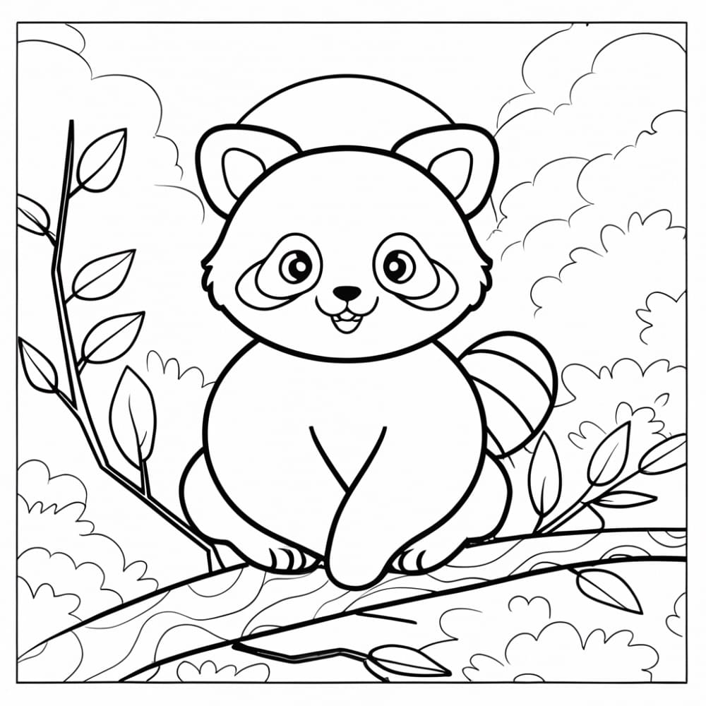 Coloriage Panda Roux dans la Forêt