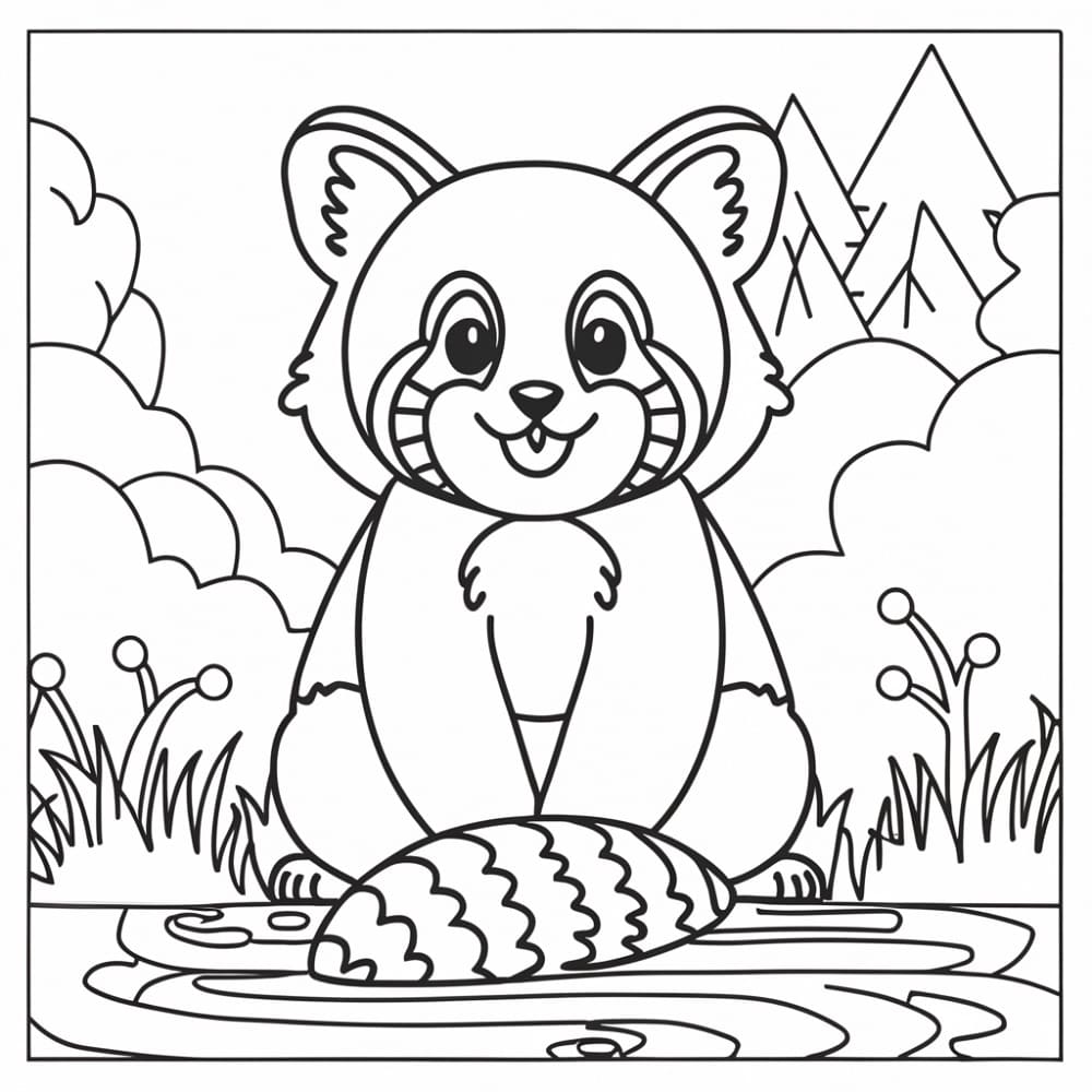 Coloriage Panda Roux Heureux