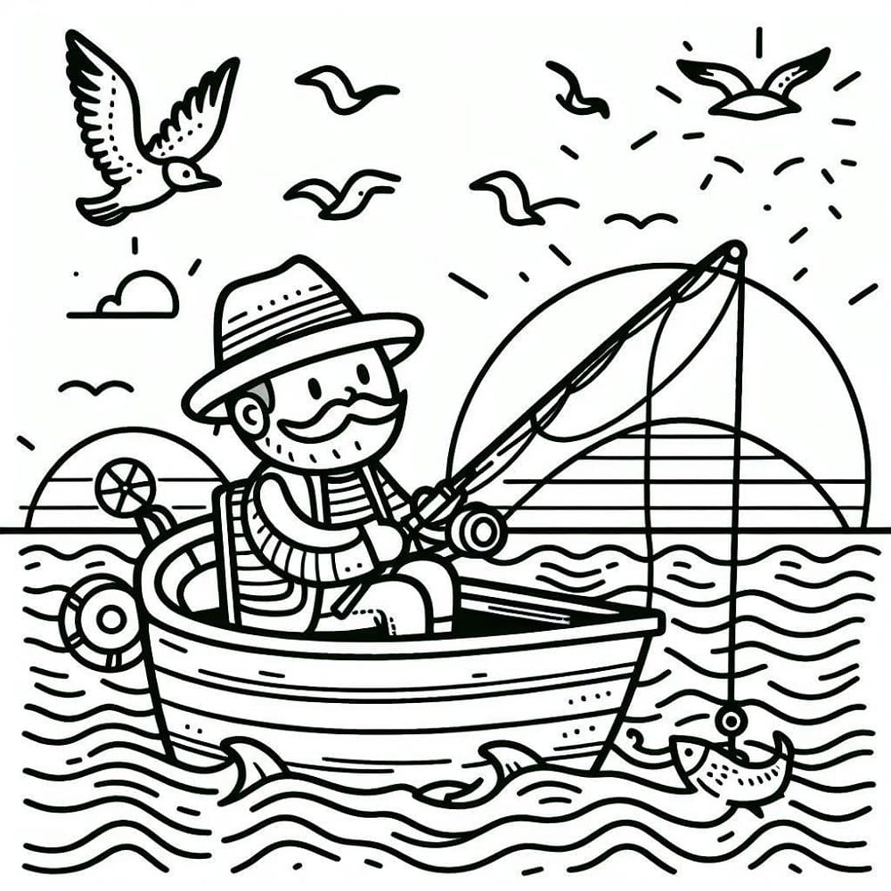 Pêcheur en Mer coloring page