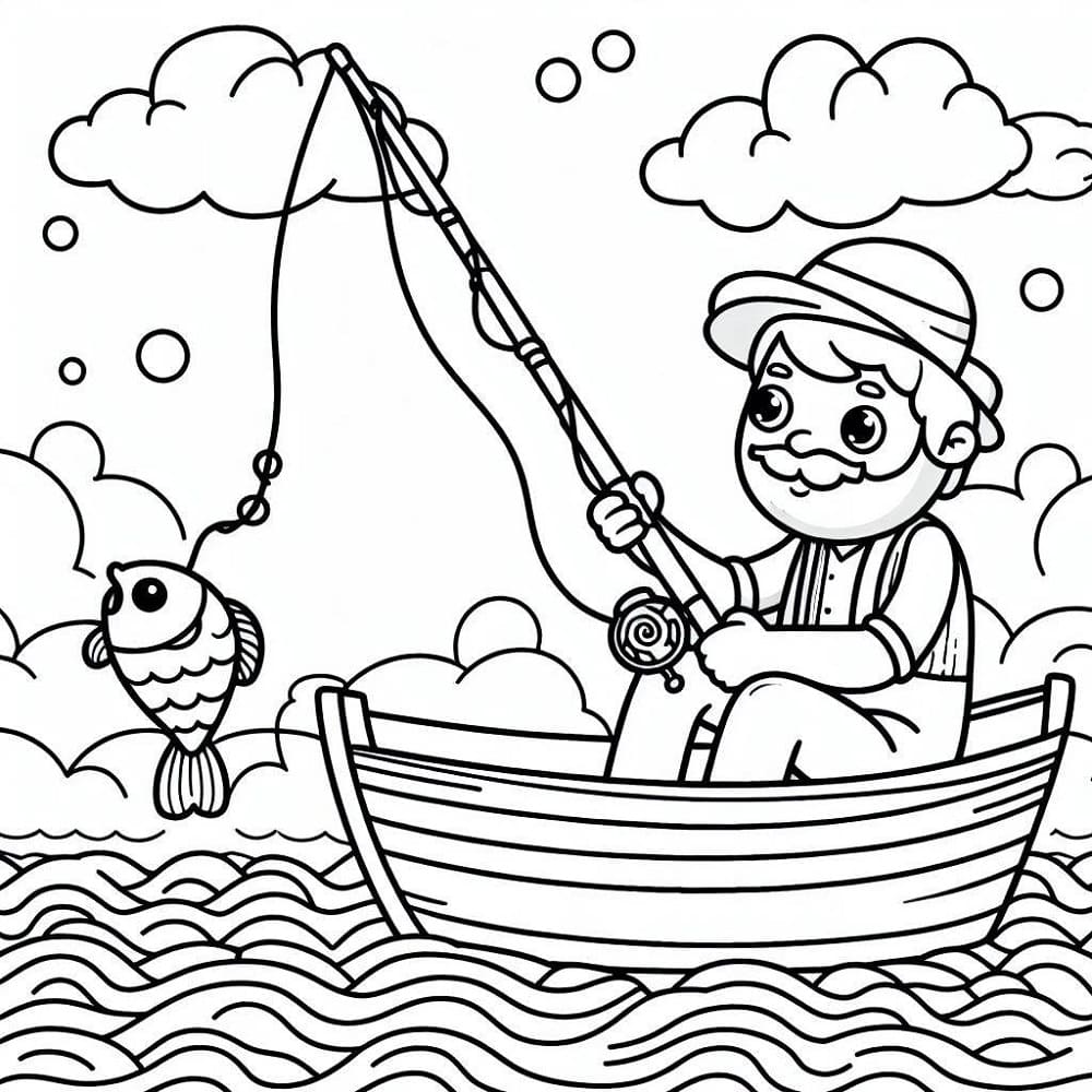 Coloriage Pêcheur Pour les Enfants
