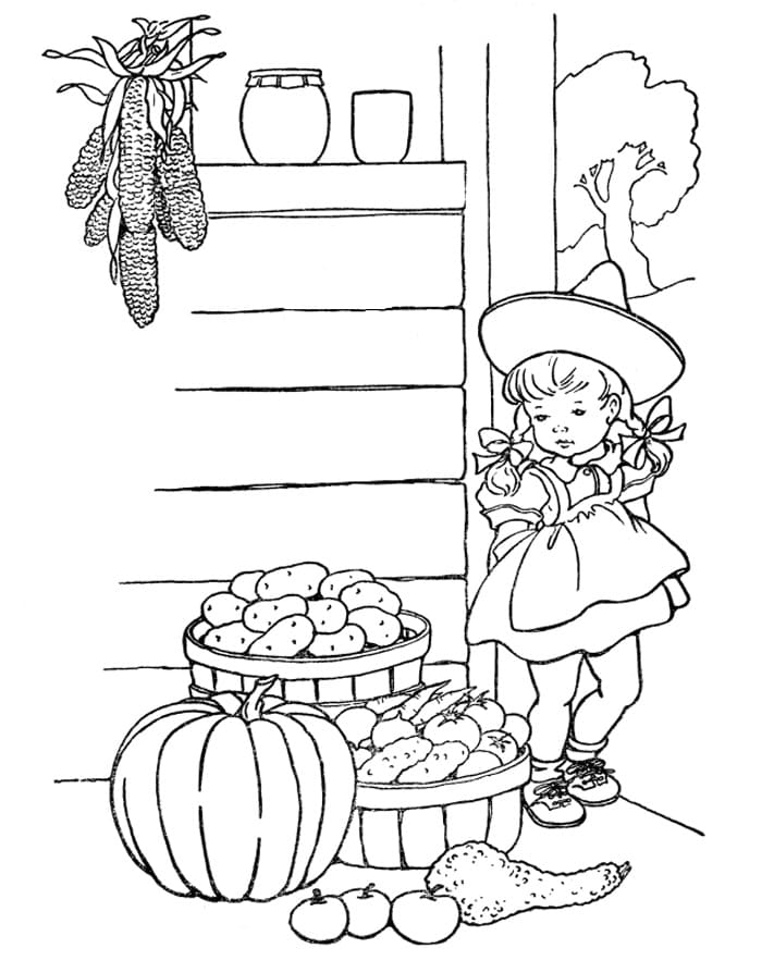 Petite Fille et Légumes coloring page