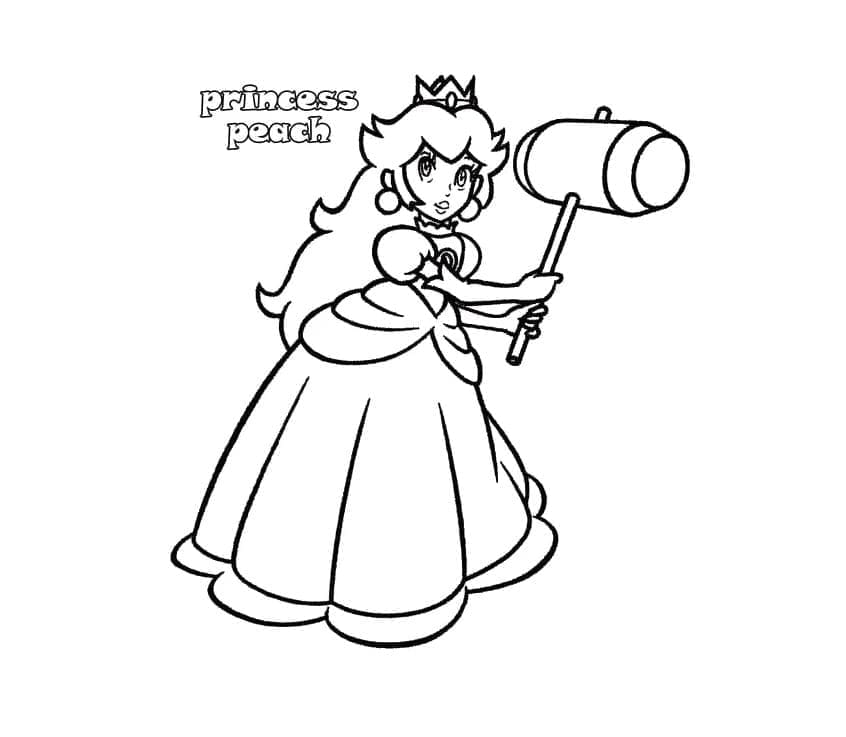 Coloriage Princesse Peach avec Marteau