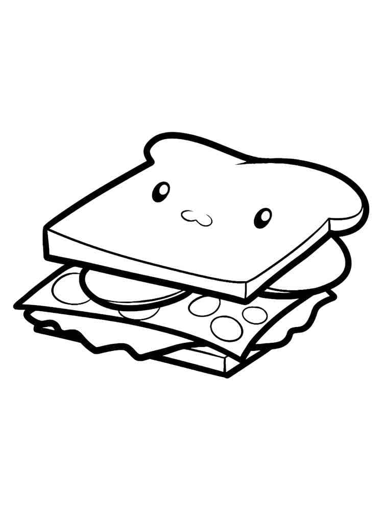 Sandwich Kawaii coloring page
