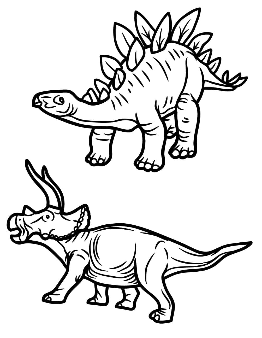 Coloriage Tricératops et Stégosaure