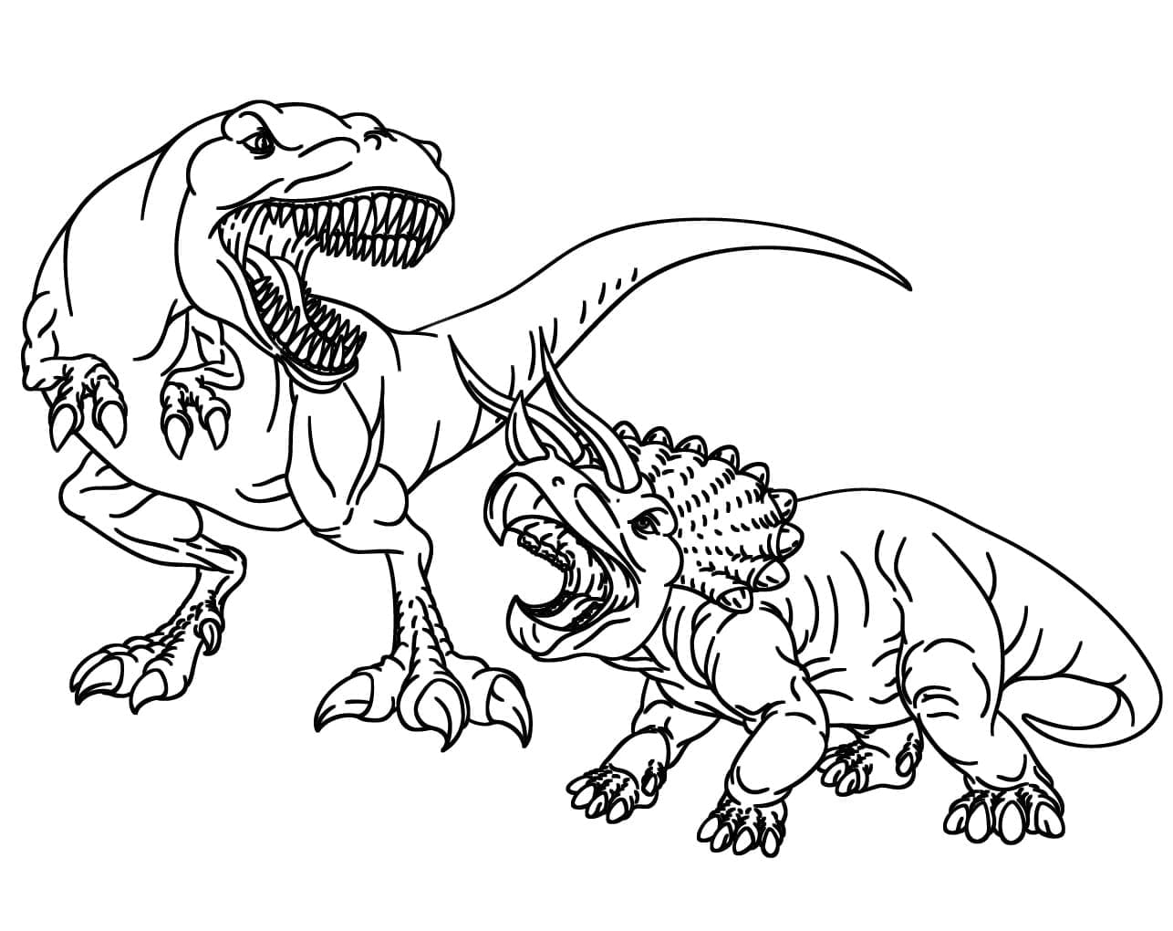 Coloriage Tyrannosaure contre Tricératops