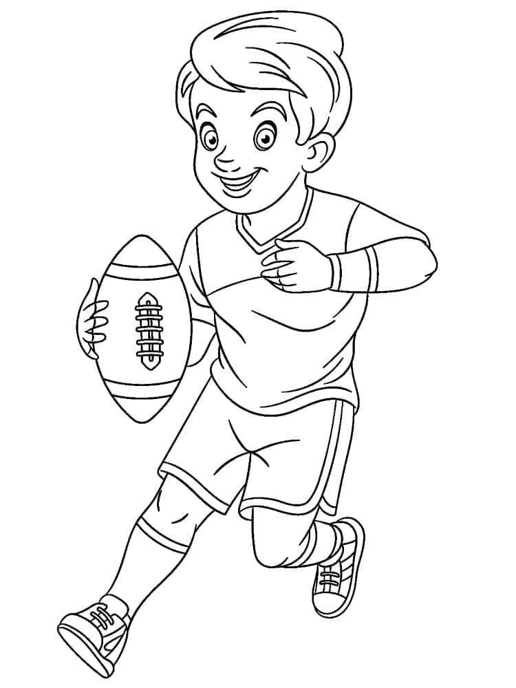 Coloriage Un Garçon Joue au Rugby
