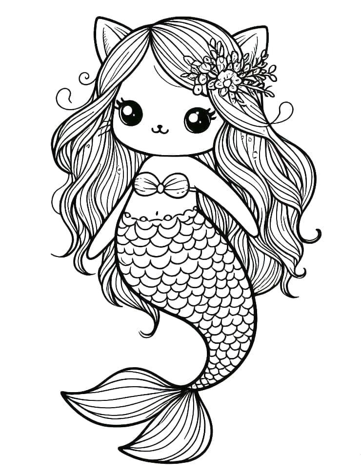 Beau Chat Sirène coloring page