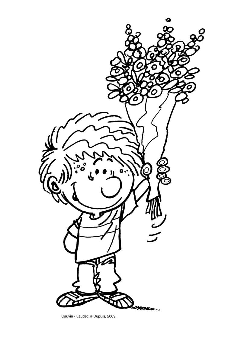 Cédric avec un Bouquet de Fleurs coloring page