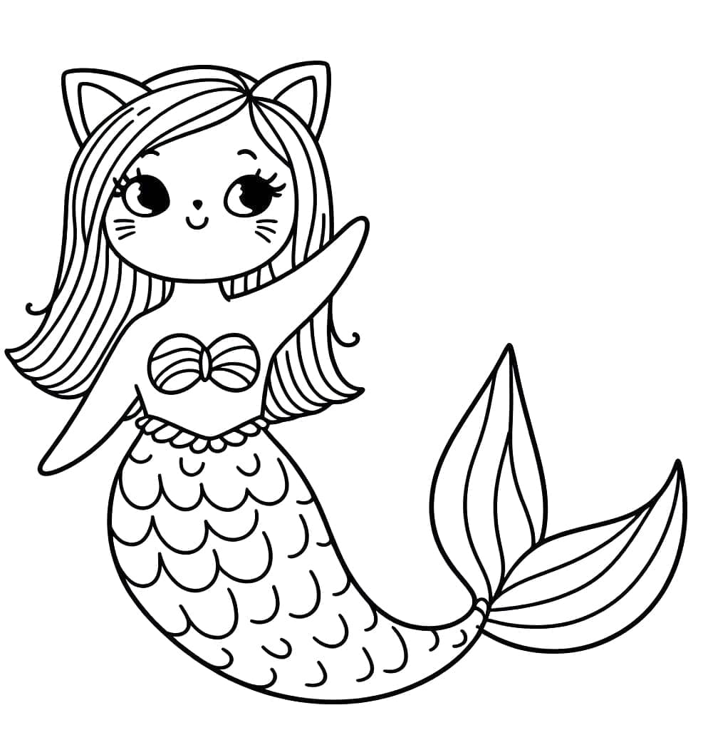 Chat Sirène Amical coloring page