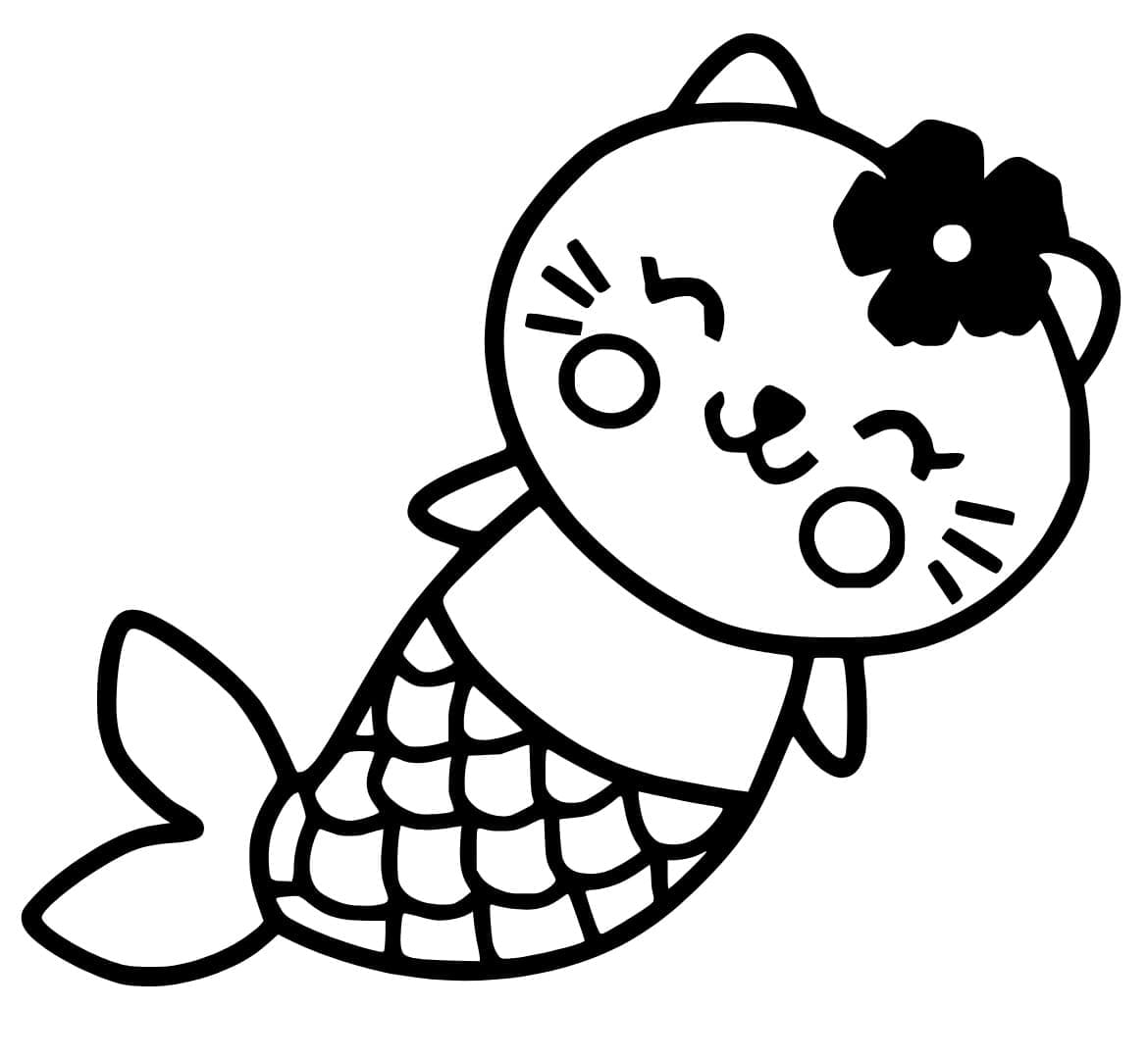 Chat Sirène Facile coloring page