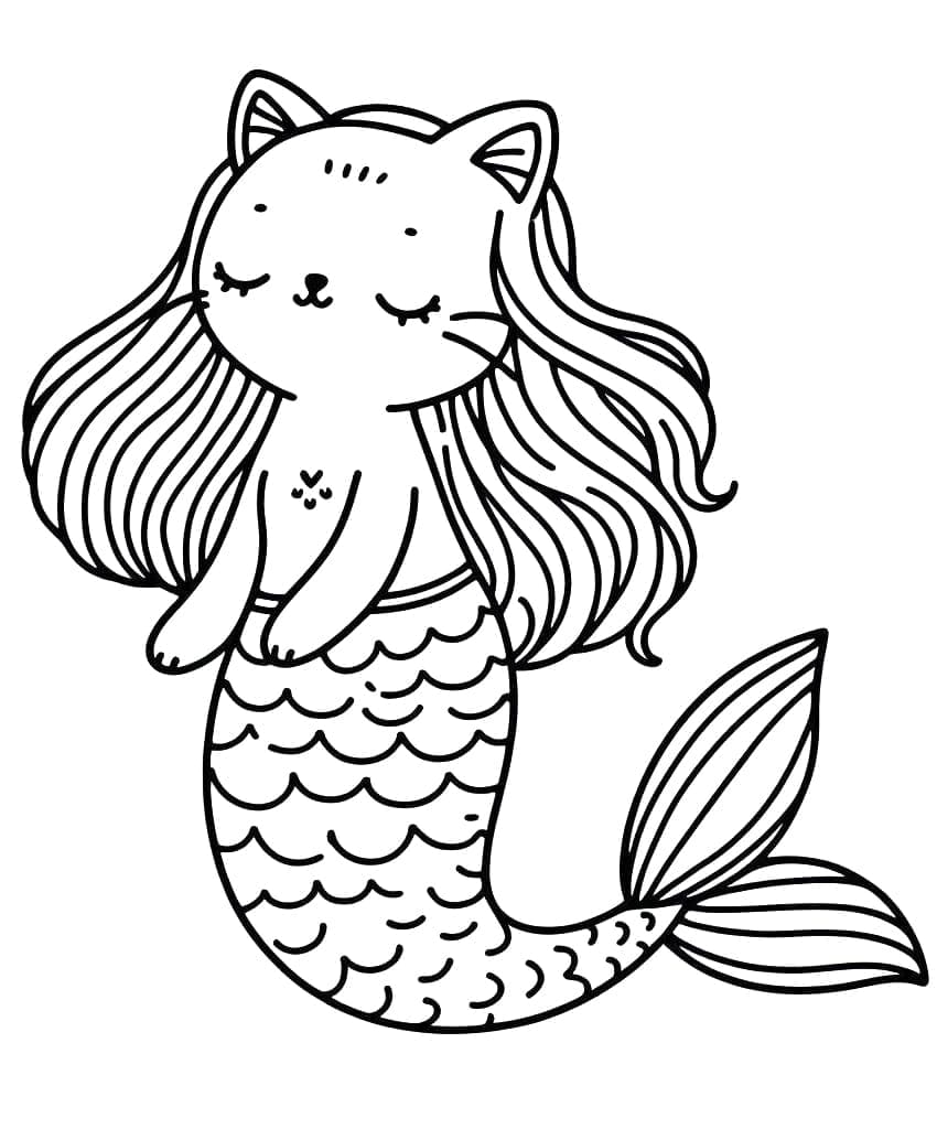 Chat Sirène Imprimable coloring page