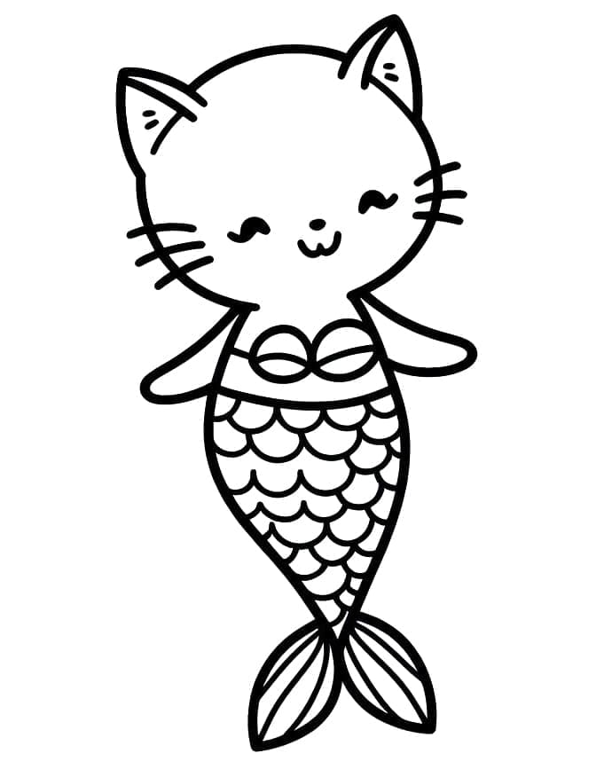 Chat Sirène Simple coloring page