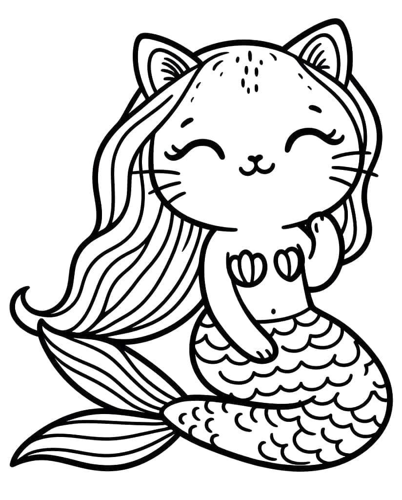 Dessin Gratuit de Chat Sirène coloring page