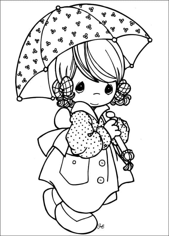 Coloriage Fille avec Parapluie Moments Précieux
