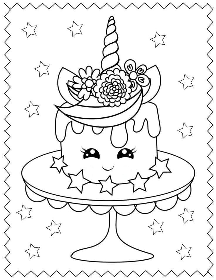 Gâteau Licorne Joyeux coloring page