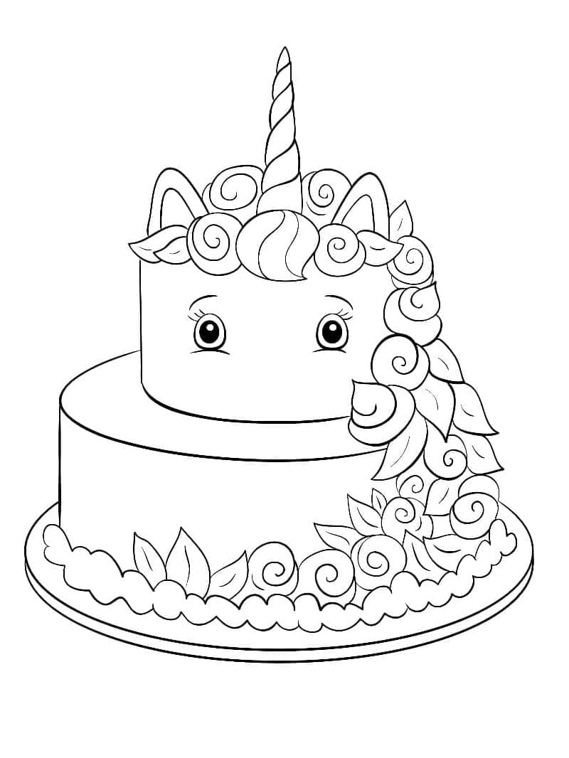 Gâteau Licorne Mignon coloring page