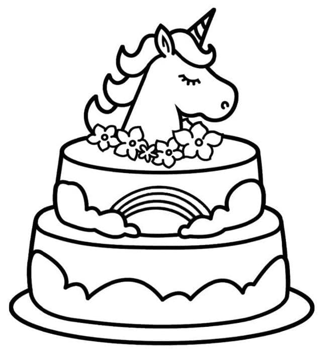 Gâteau Licorne Simple coloring page