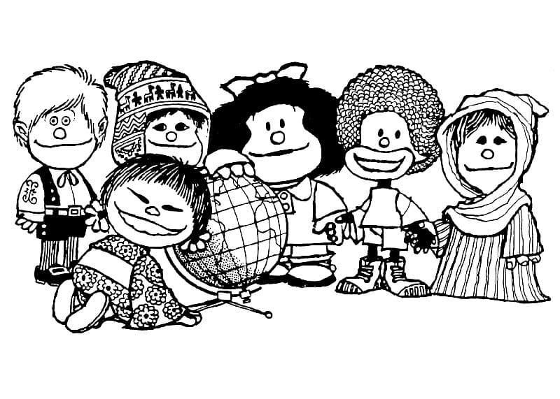 Mafalda avec des amis coloring page