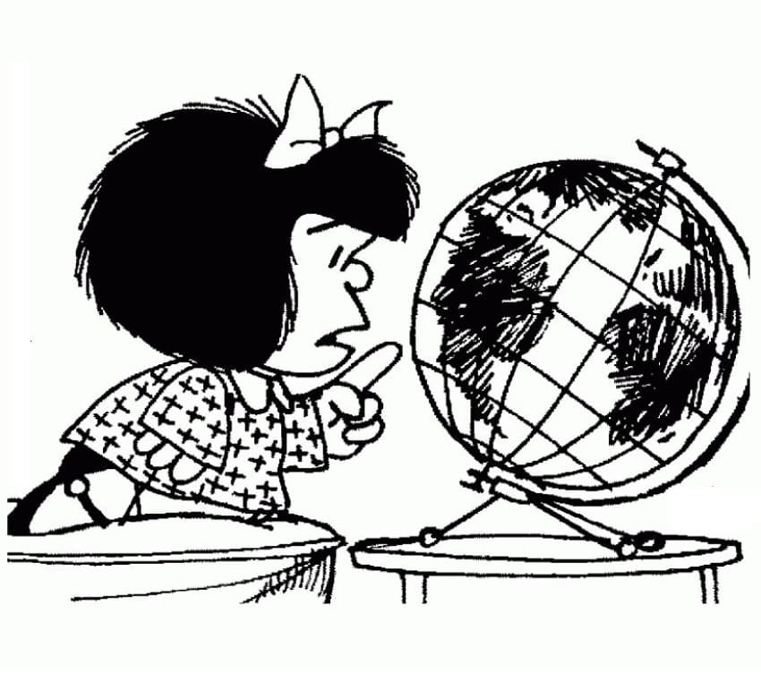Coloriage Mafalda avec Globe Terrestre