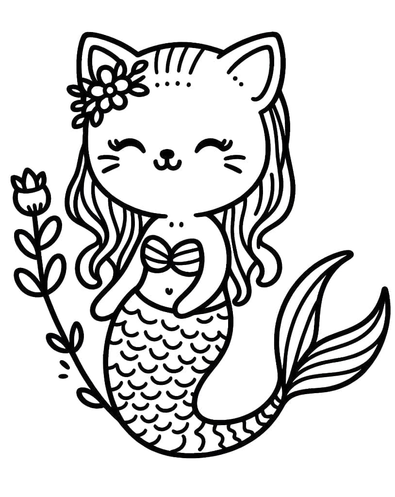 Très Joli Chat Sirène coloring page