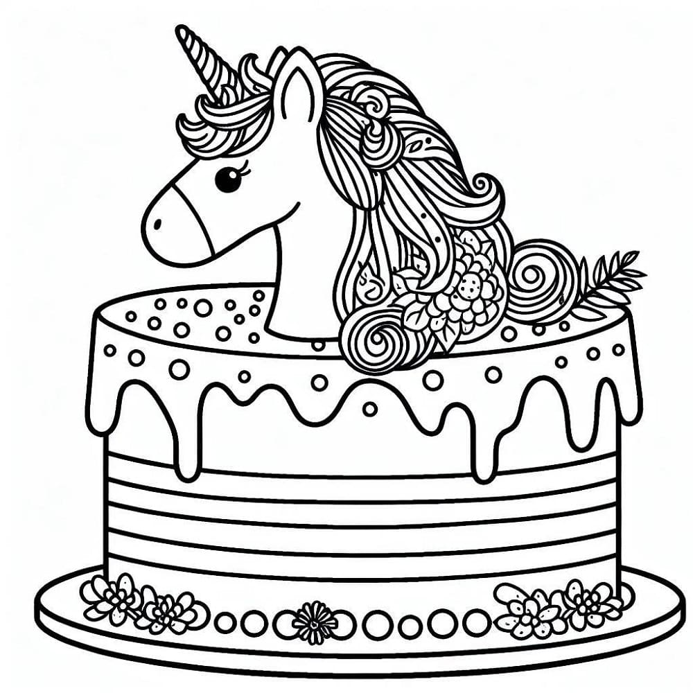 Très Joli Gâteau Licorne coloring page