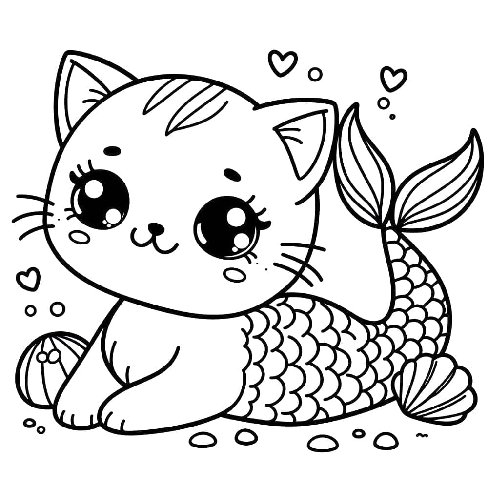 Un Chat Sirène très Mignon coloring page