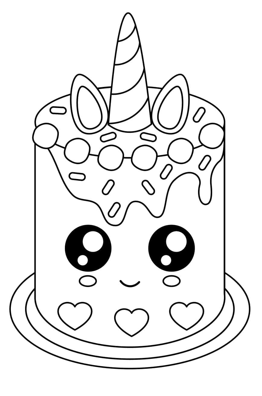Un Gâteau Licorne Kawaii coloring page