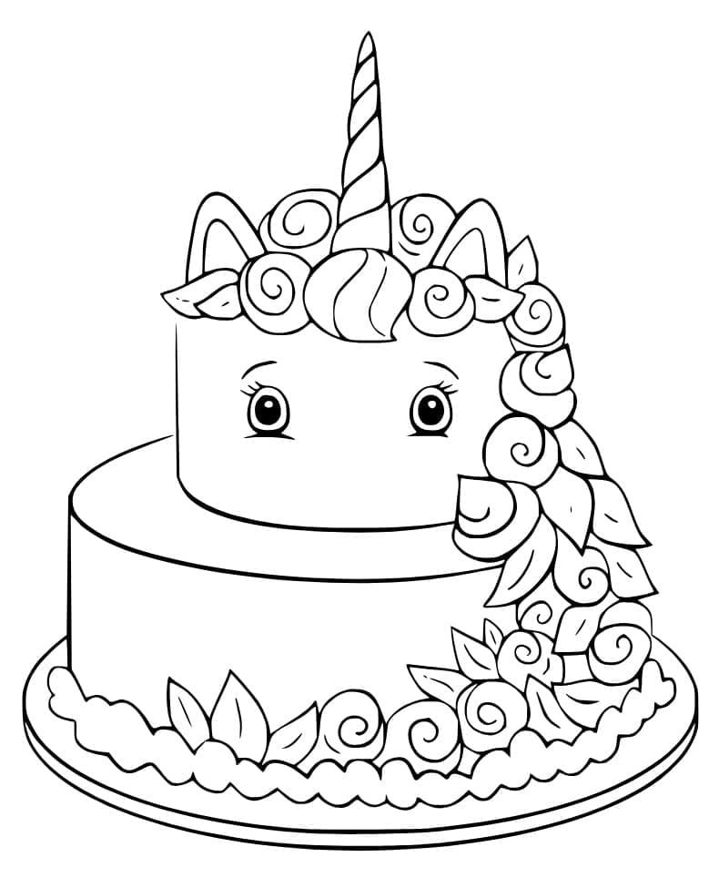 Un Gâteau Licorne Très Mignon coloring page