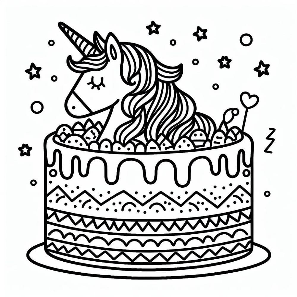 Un Joli Gâteau Licorne coloring page