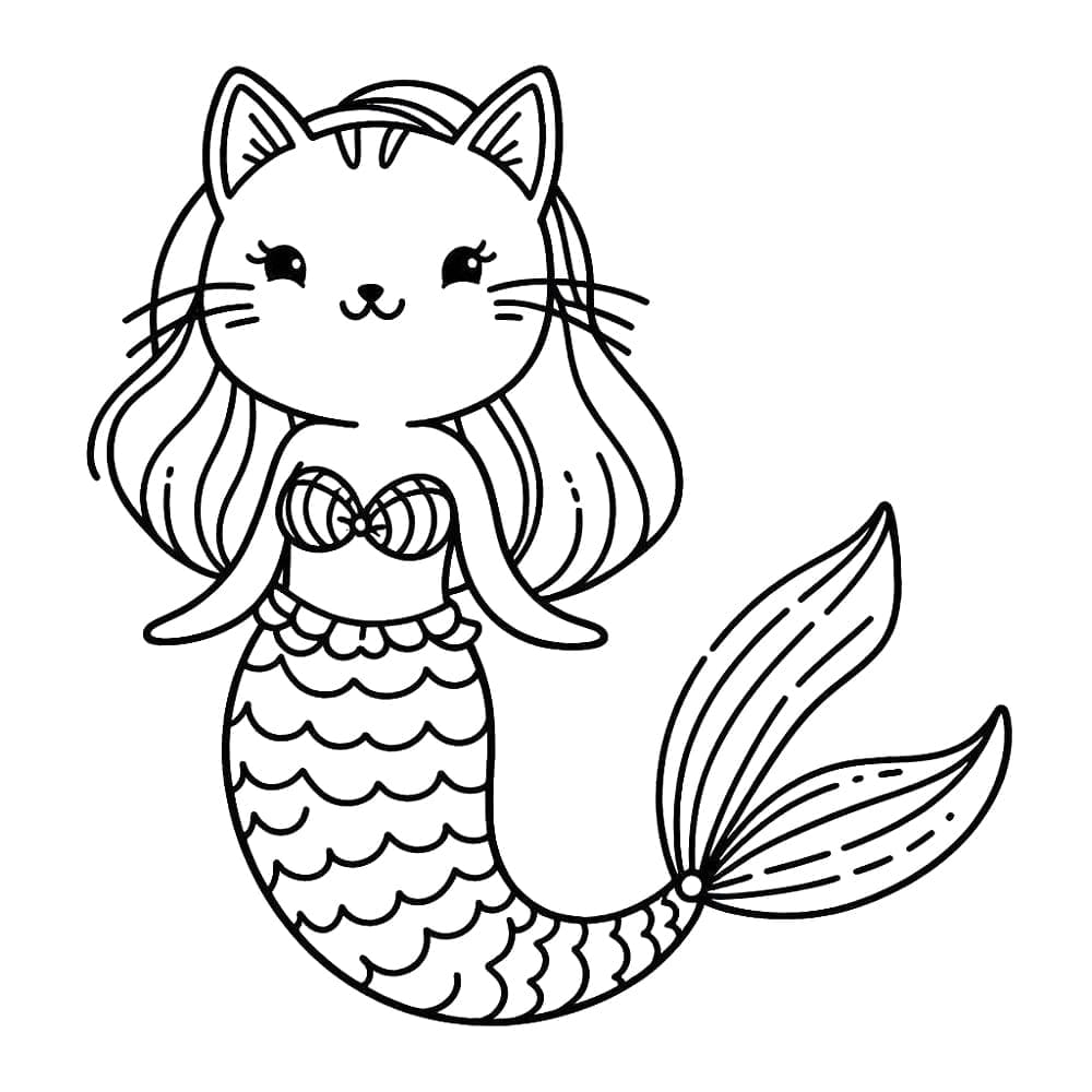 Un Très Joli Chat Sirène coloring page